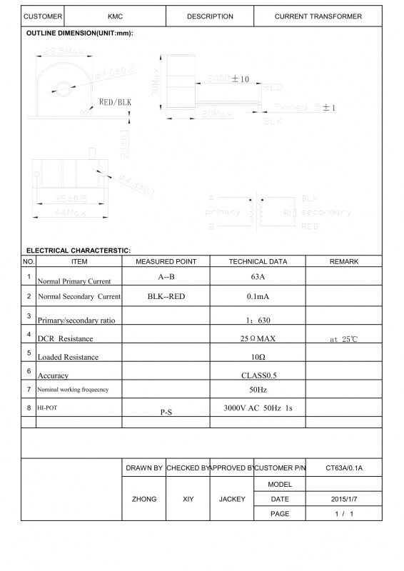 DATAKOM Current Transformer 63A/0.1A 630turns for DKM-430, closed loop type 