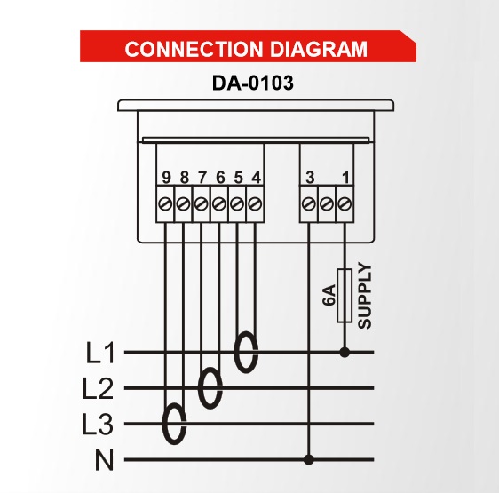 DATAKOM DA-0103 Ammeter panel, 3 phase, 72x72mm