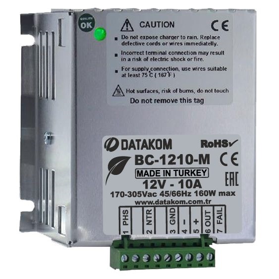 DATAKOM BC-1210-M Smart Battery Charger, 12V, 10A, 4-stage, reverse prot.,high eff.