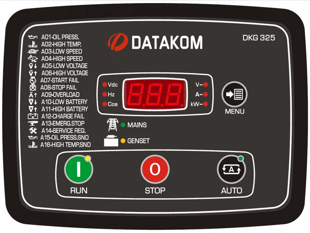 DATAKOM DKG-325 READY Genset Control Panel (up to 15 kva) with built-in charger, contactors and current transformers