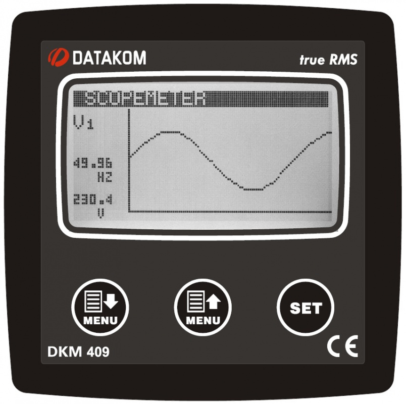 DATAKOM DKM-409-S4 grid analyser, 96x96mm, 2.9” LCD + RS485 + 31 harmonics 