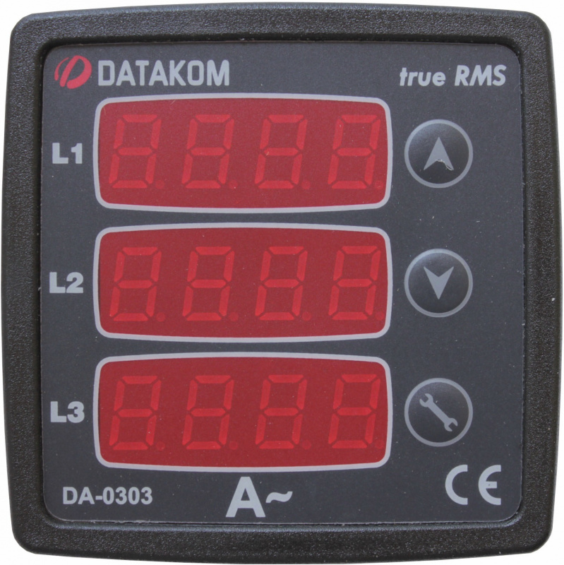 DATAKOM DA-0303 Ammeter Panel, 170-275V power supply, 3 phase, 72x72mm, 3 display