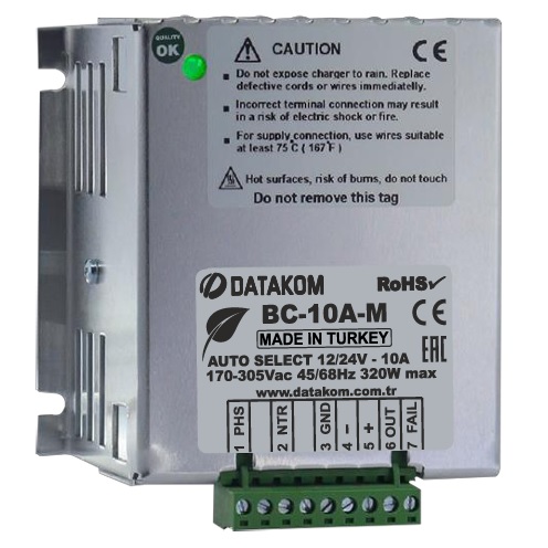 DATAKOM BC-10A-M Smart Battery Charger, 4-stage, reverse prot.,high eff.