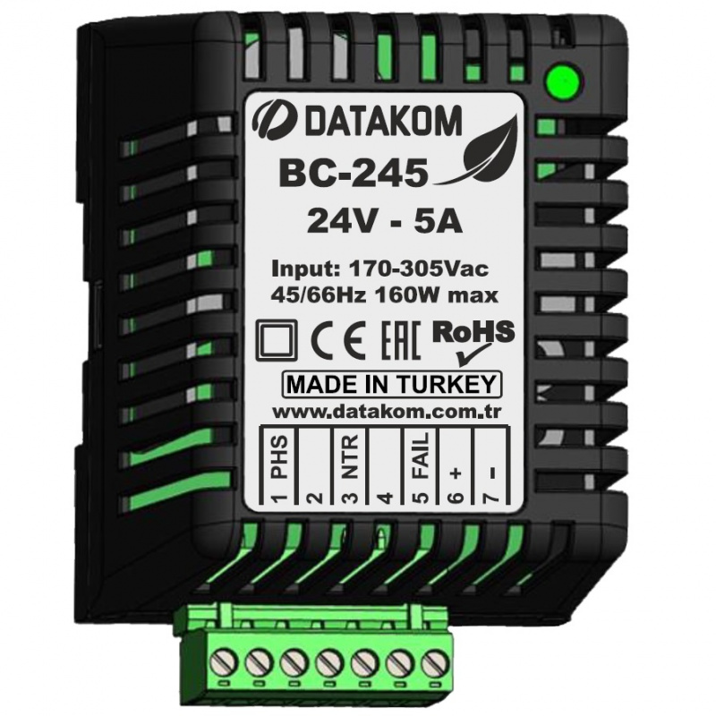 DATAKOM BC-245 (24V/5A, DIN rail), Generator battery charger / Stabilized power supply