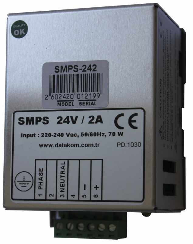 DATAKOM SMPS-242 DIN Rail mounted Generator start battery charger / stabilized power supply (24V/2A)