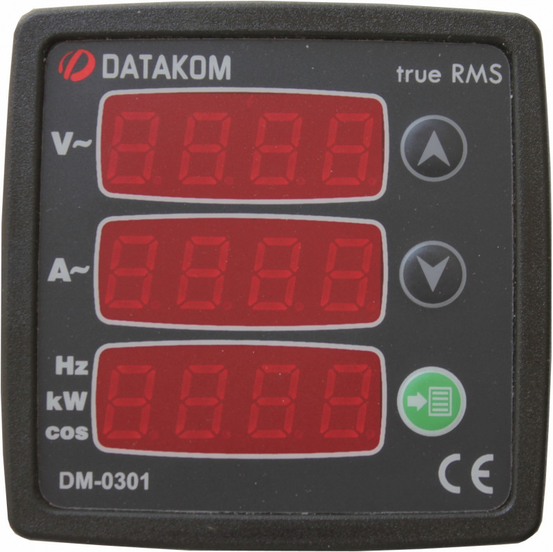 DATAKOM DM-0301 multi meter panel, 170-275V power supply, 1 phase, 72x72mm, 3 display