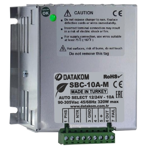 DATAKOM SBC-10A-M  12/24V Auto select, 10A, 4 Stages, 90-305 Vac Battery Charger