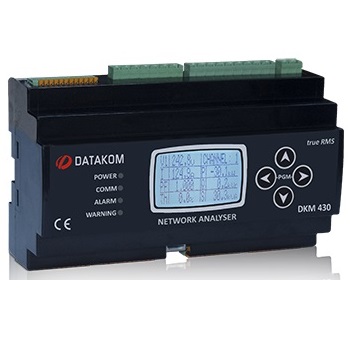 DATAKOM DKM-430-PRO+GSM. Multiple network analyser, 30 CT inp, 24 fuse inp, 1.9” LCD, RS-485, USB/Device, 2-inputs, 2-outputs, GPRS Modem, DC power supply