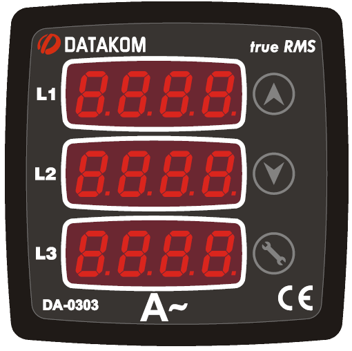 DATAKOM DA-0303 Ammeter Panel, 75-150V power supply, 3 phase, 72x72mm, 3 display