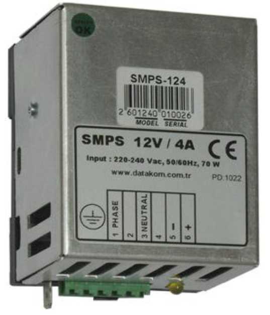 DATAKOM SMPS-124,12V/4A, DIN-Rail mounted Generator start battery charger / stabilized power supply 