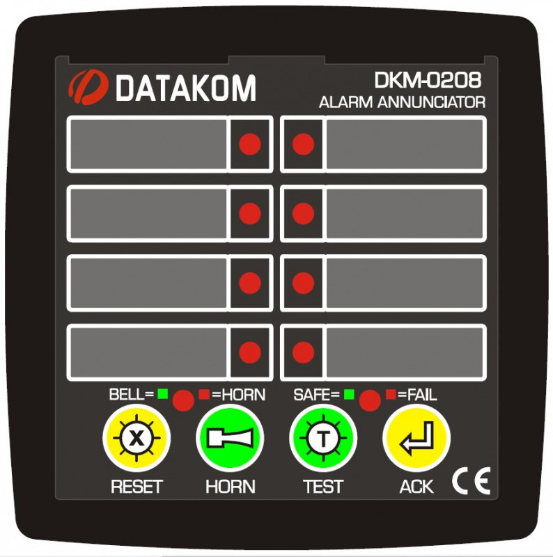 DATAKOM DKM-0208 Alarm Annunciator, 8ch, Power Supply/Fault  input voltage: 19-150VDC