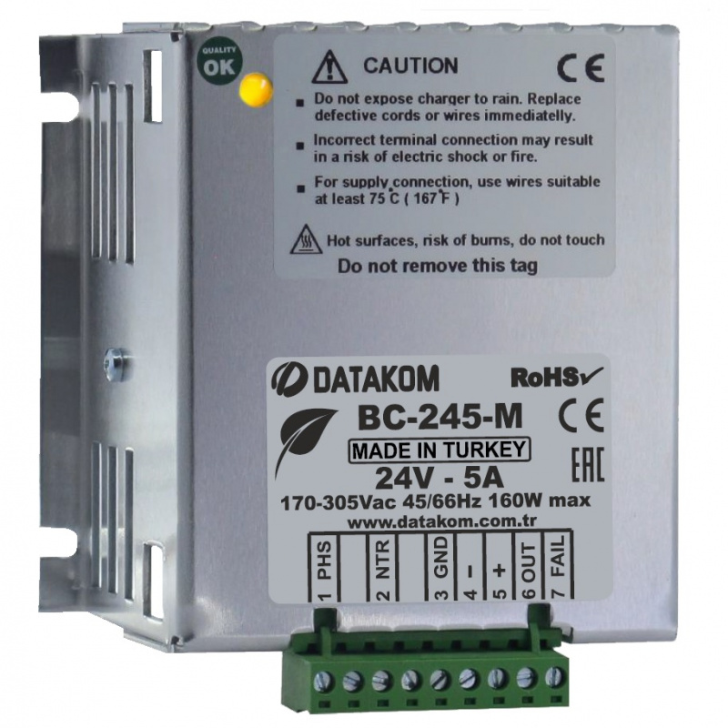 DATAKOM BC-245-M (24V/5A) Generator start battery charger /Stabilized power supply
