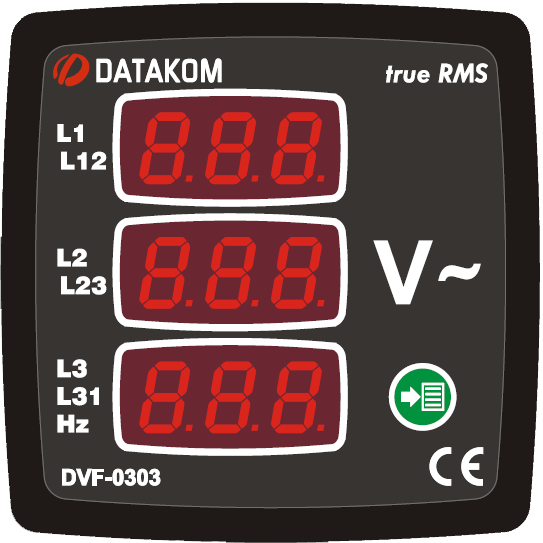 DATAKOM DVF-0303 Volt and frequency meter panel, 3 phase, 72x72mm, 3 display