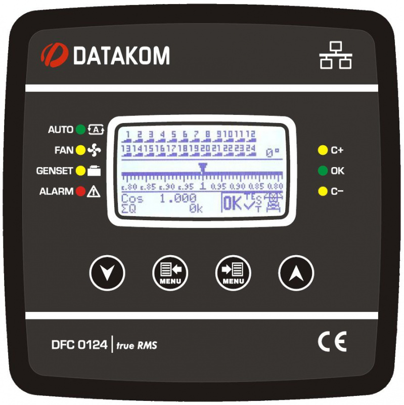 DATAKOM DFC-0124 Power Factor Controller, 128x64 B&W display,144x144mm, 24steps + RS485 + SVC 