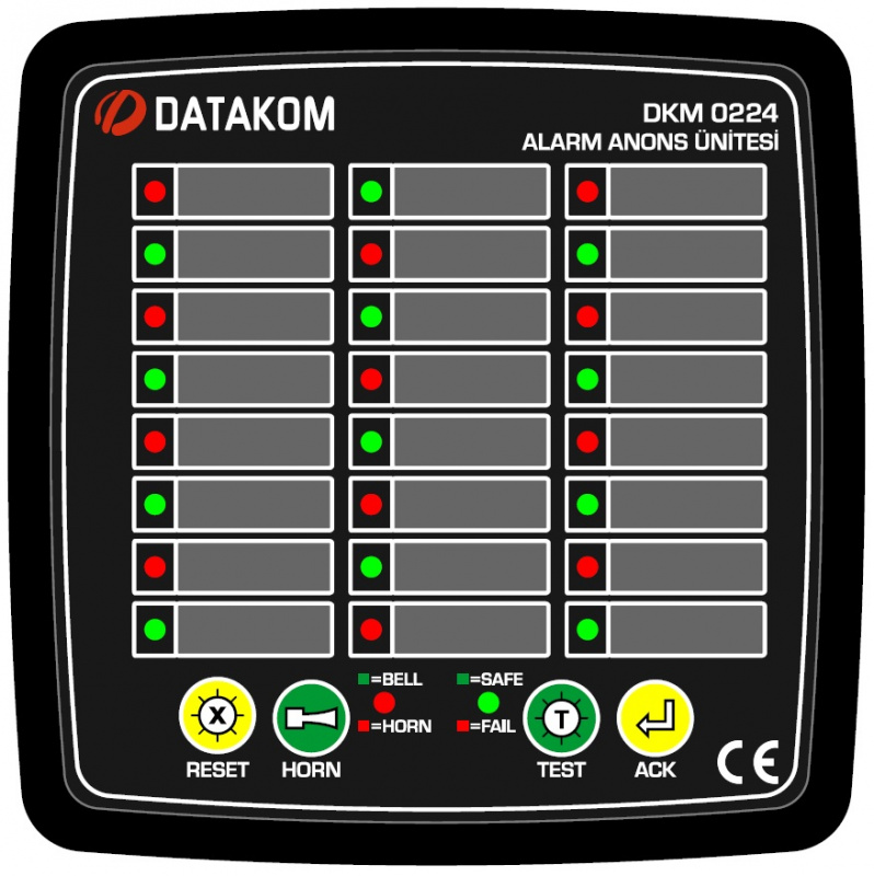 DATAKOM DKM-0224 Alarm Annunciator, 24 channels, Power Supply/Fault  input voltage: 19-150VDC